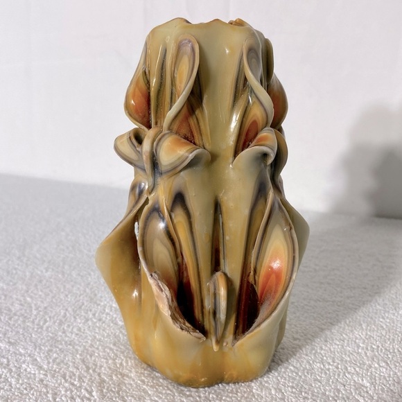 Vintage 70s Handmade Hand Carved Multi Layer Multi Colour Ribbon Wax Candle - Picture 5 of 15